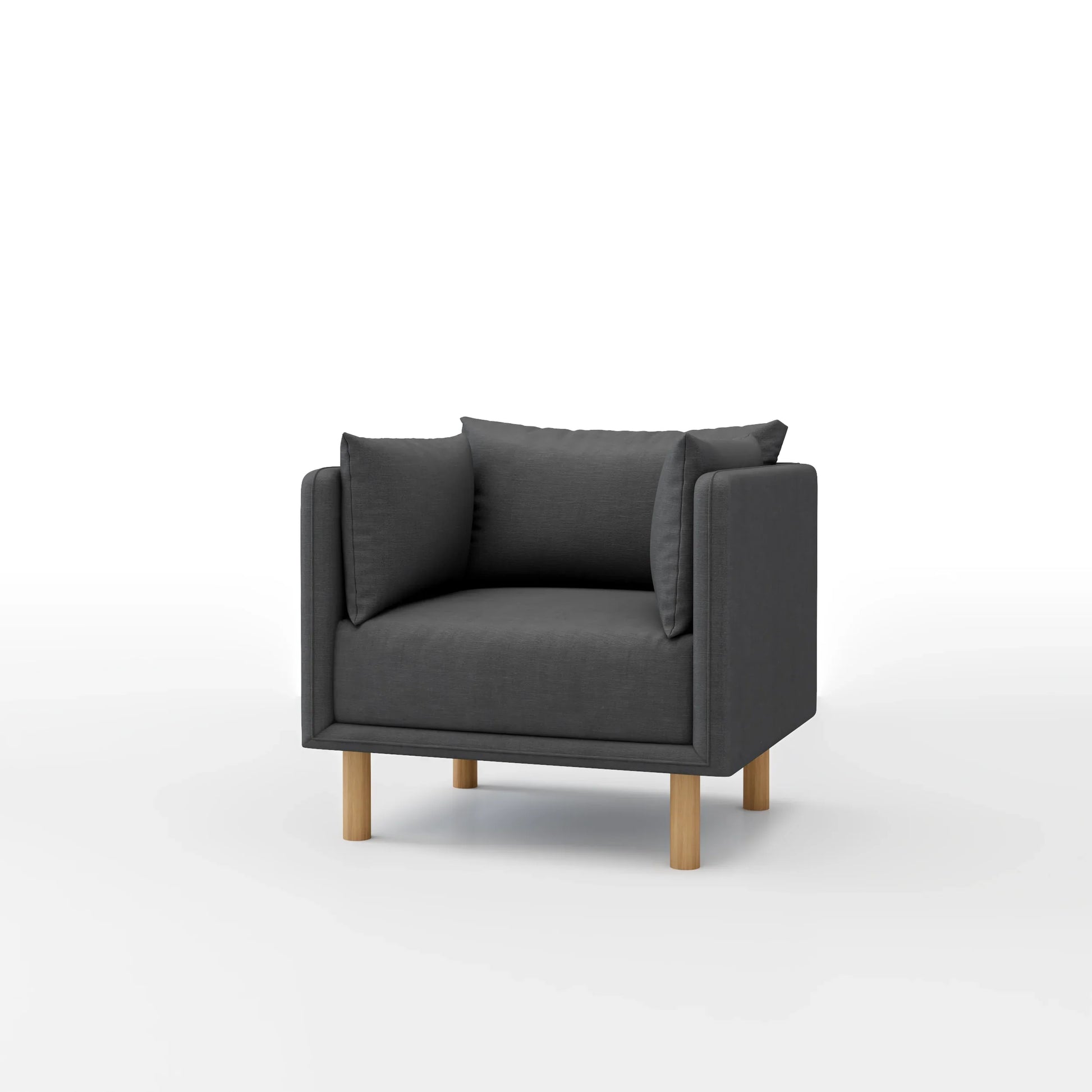 Mcann Armchair with Wooden Legs in linen texture, featuring modern armchair and scandinavian styling.