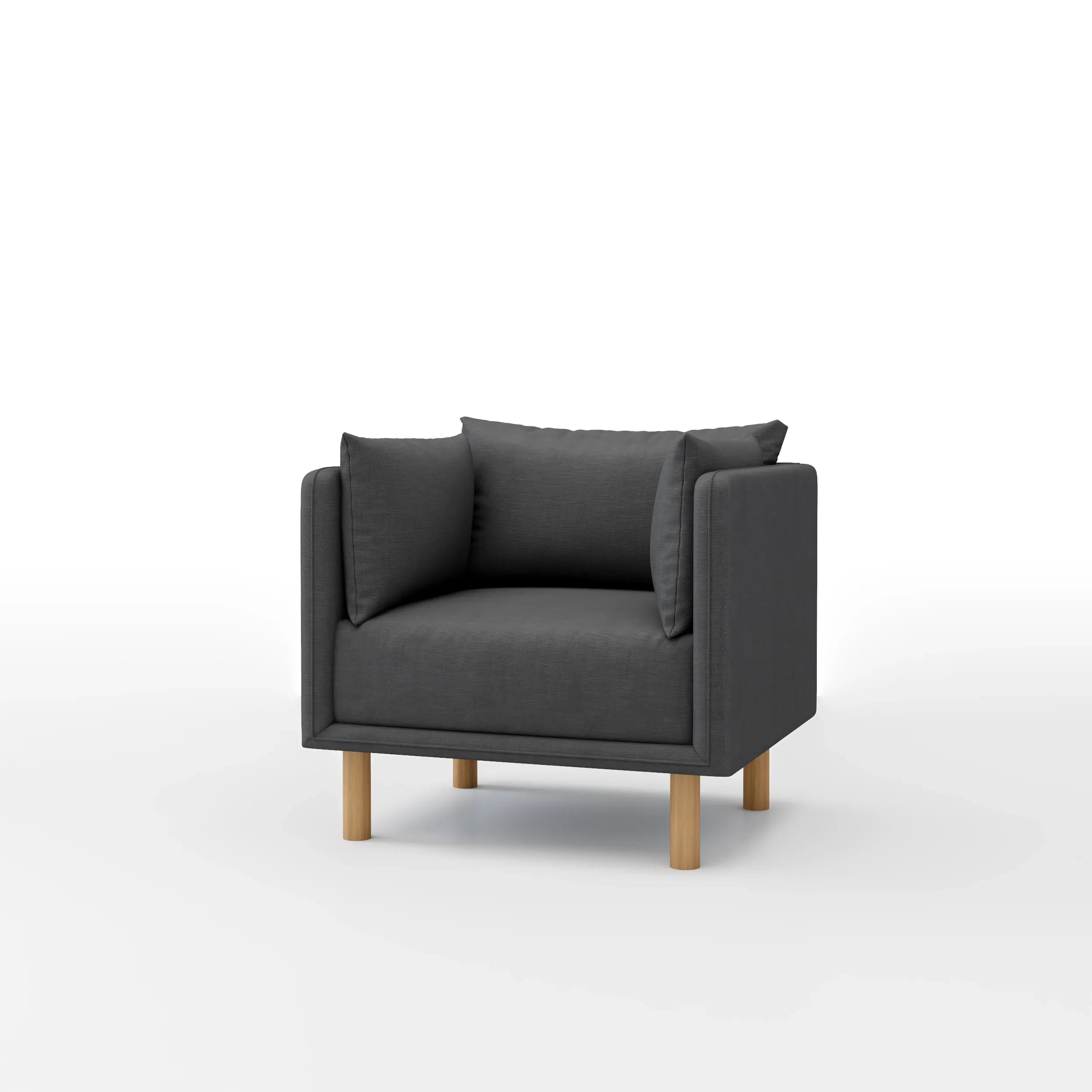 Mcann Armchair with Wooden Legs in linen texture, featuring modern armchair and scandinavian styling.