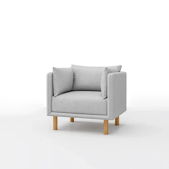 Mcann Armchair with Wooden Legs in linen texture, featuring modern armchair and scandinavian styling.