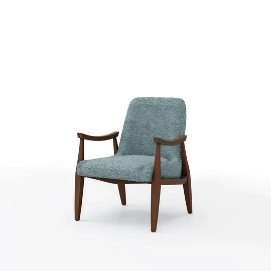 Keller Mid Century Armchair in beech wood and boucle, featuring scandinavian styling.