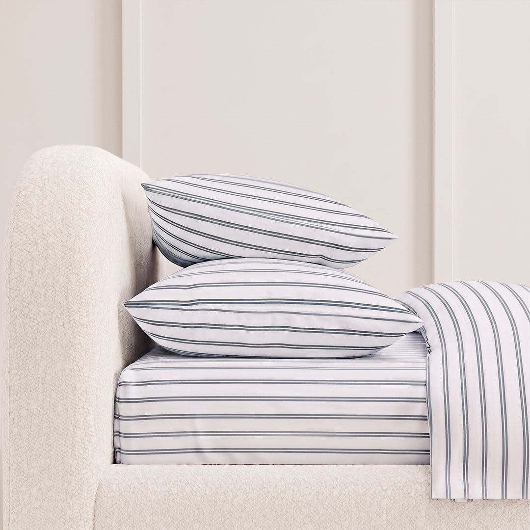 Pinstripe Percale Fitted Sheet Set