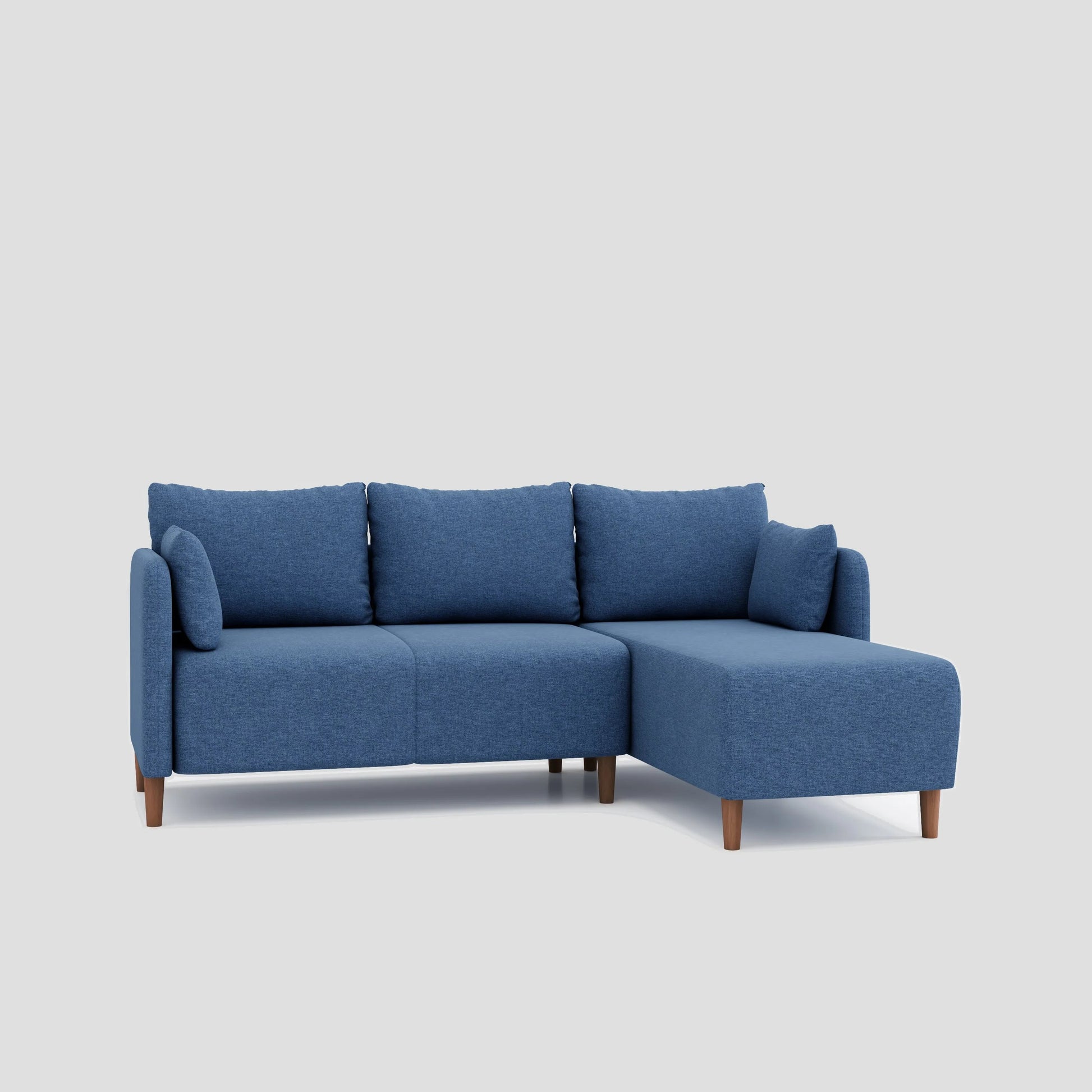 Modern L shape sectional chaise lounge sofa featuring a mousky wood frame and beech legs.