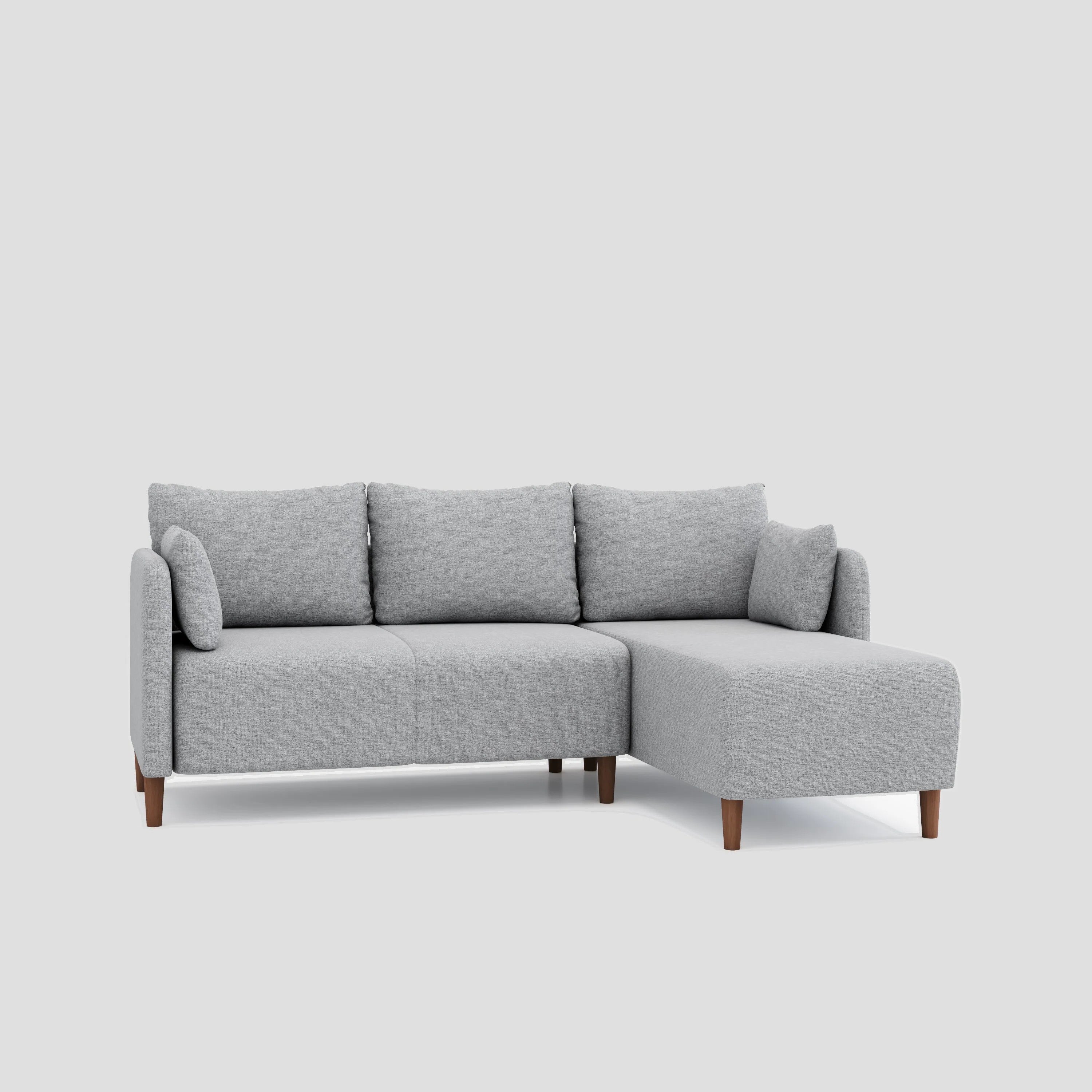 Modern L shape sectional chaise lounge sofa featuring a mousky wood frame and beech legs.