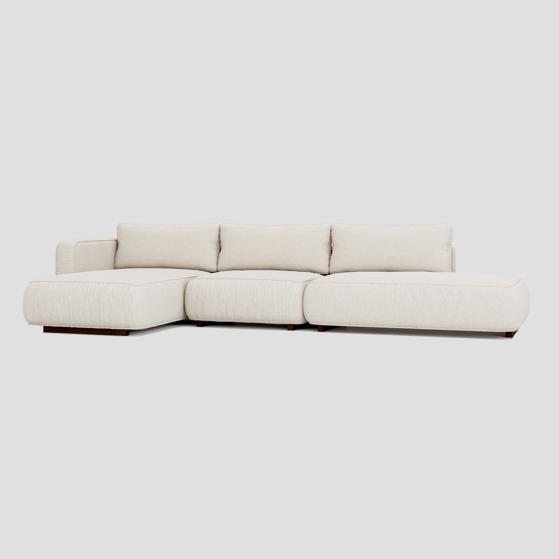 Modern open side L shape sectional chaise sofa featuring a sturdy beech frame.