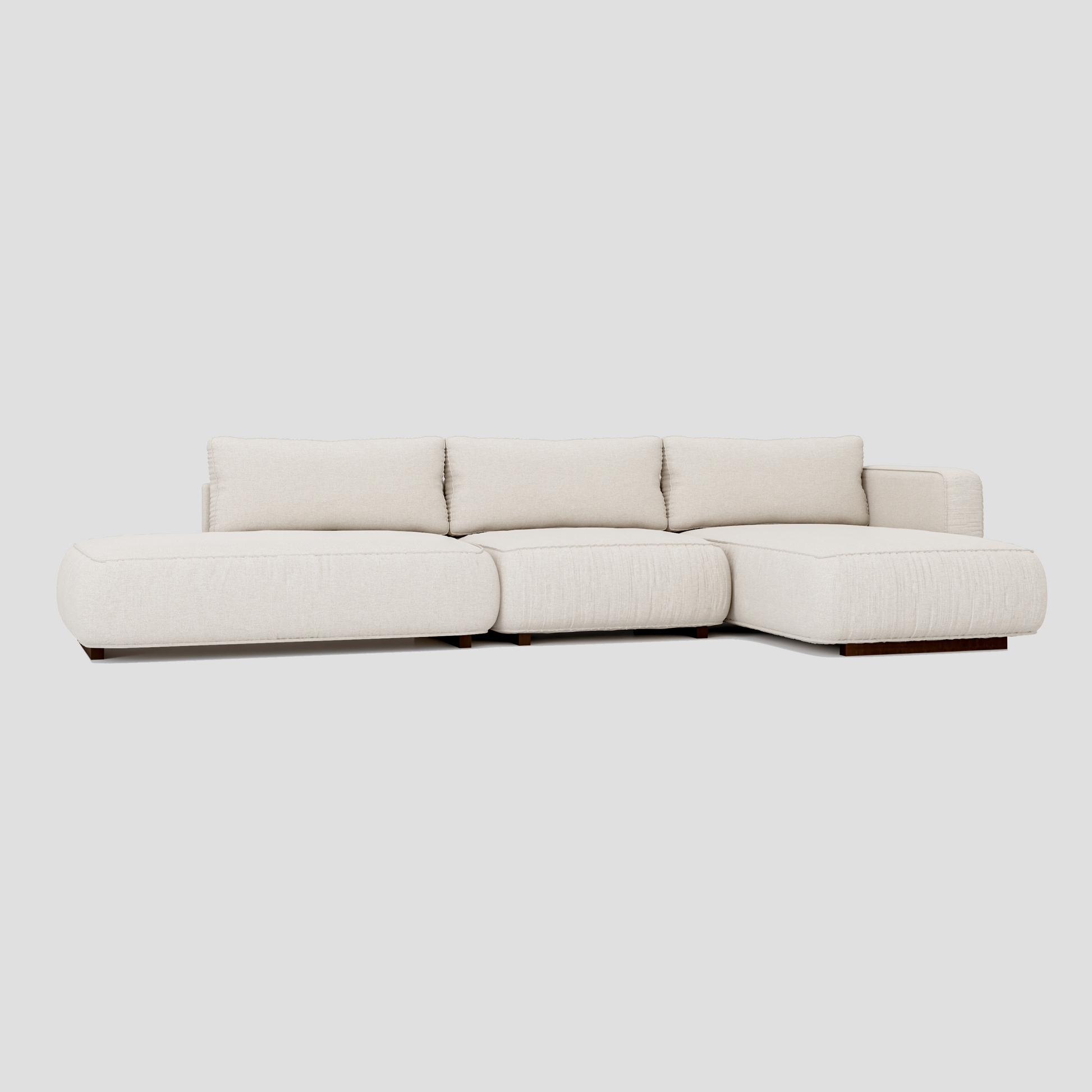 Modern open side L shape sectional chaise sofa featuring a sturdy beech frame.