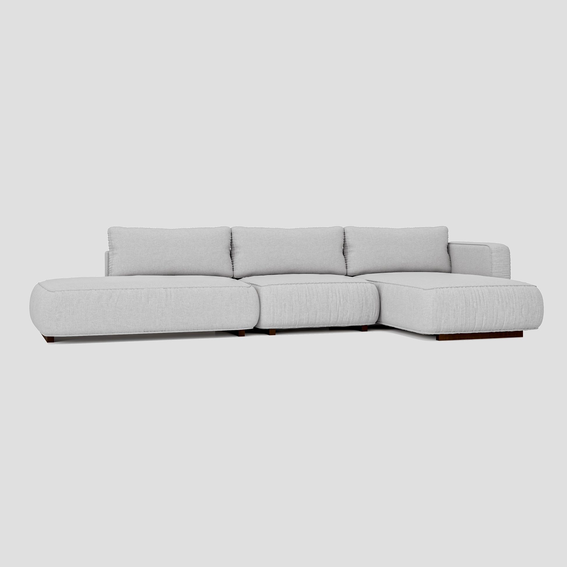Modern open side L shape sectional chaise sofa featuring a sturdy beech frame.