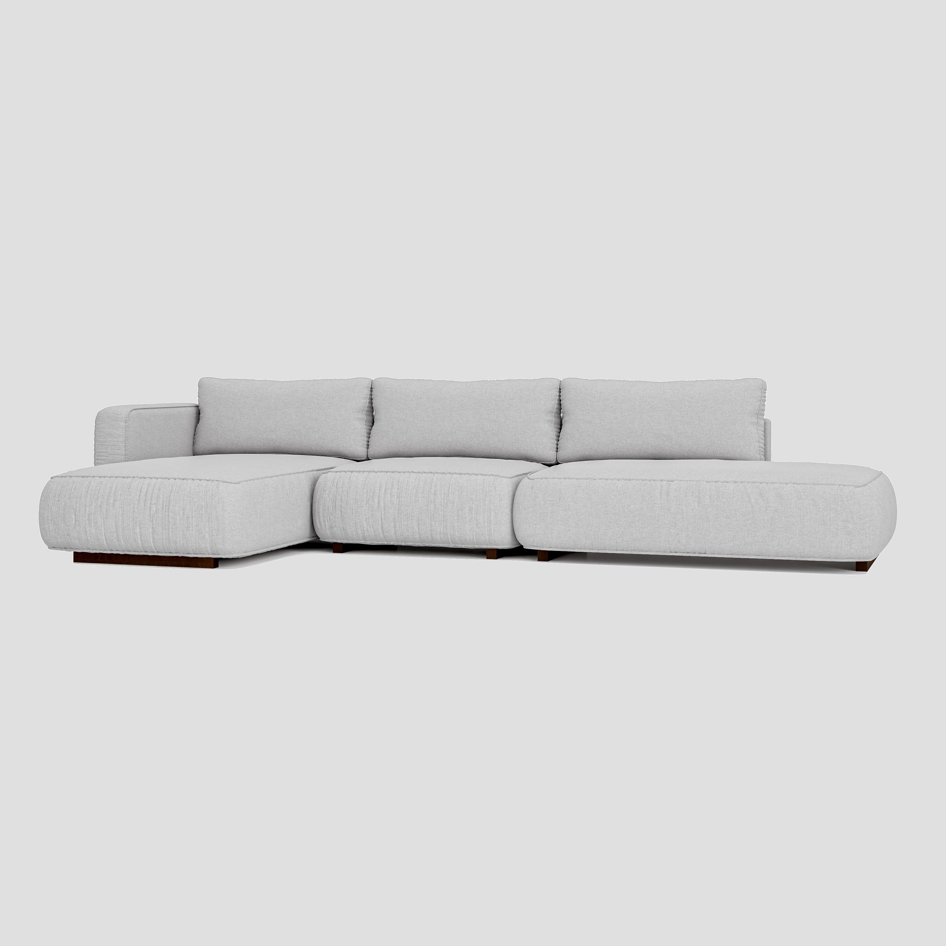 Modern open side L shape sectional chaise sofa featuring a sturdy beech frame.