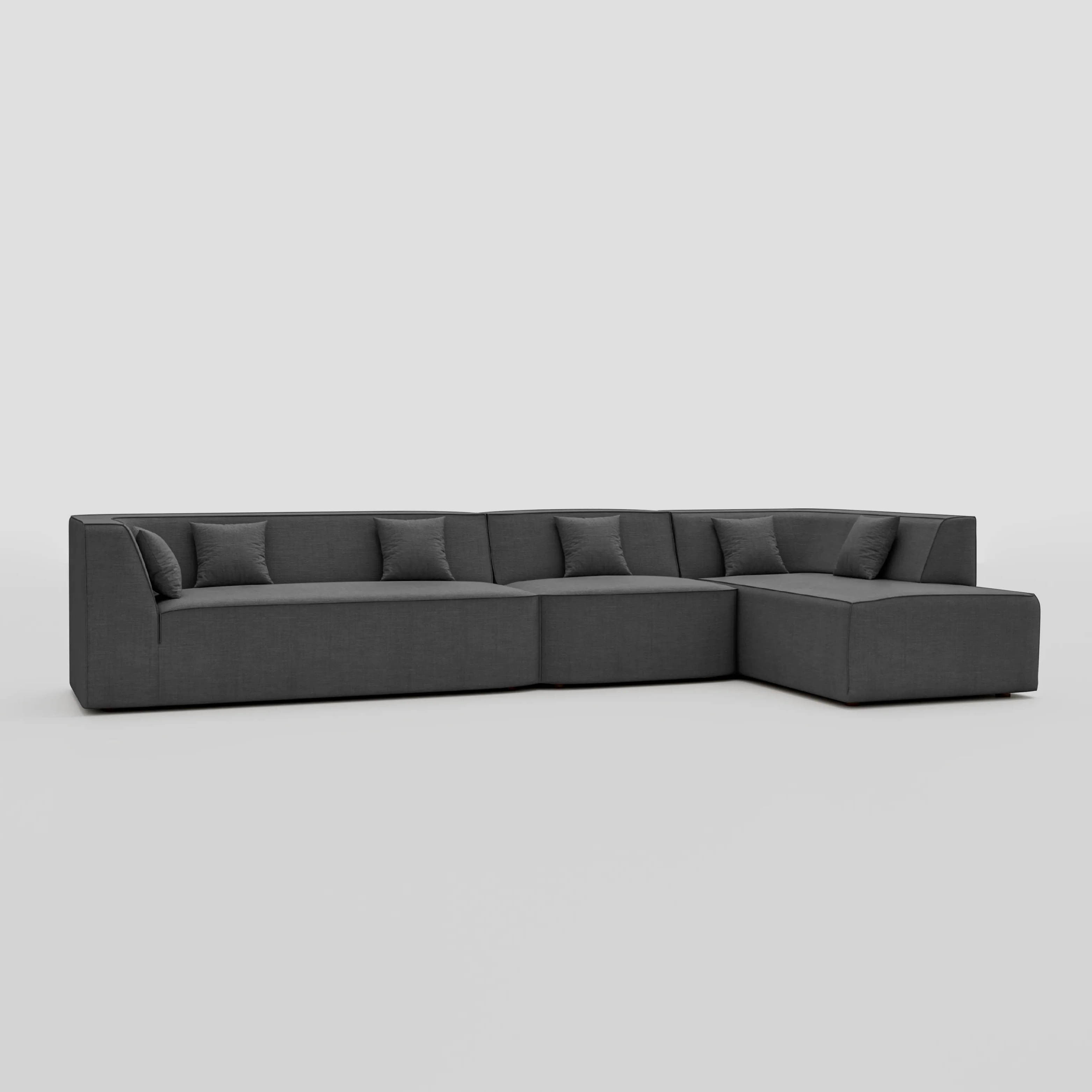 Large floor sitting L shape modular sofa with a pillow back beech frame design.