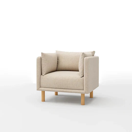 Mcann Armchair with Wooden Legs in linen texture, featuring modern armchair and scandinavian styling.