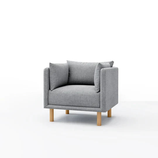 Mcann Armchair with Wooden Legs in linen texture, featuring modern armchair and scandinavian styling.