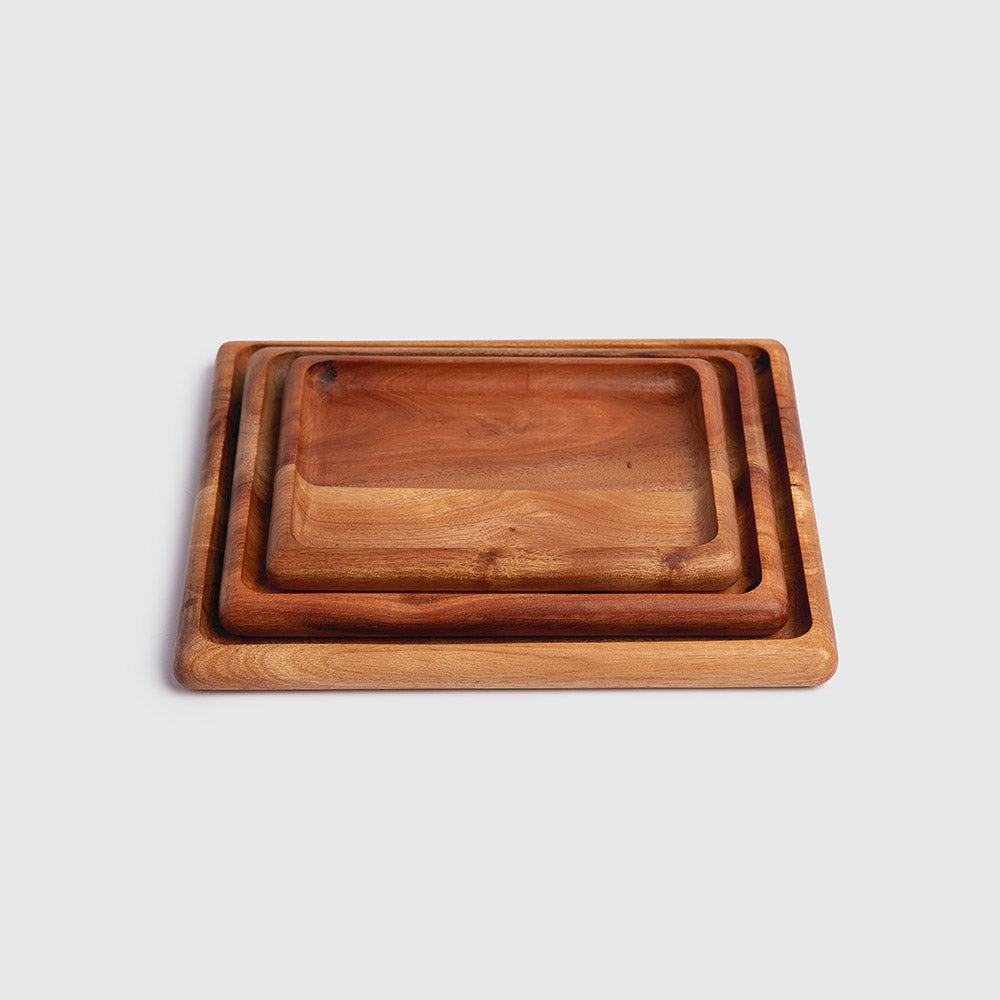 Wooden Rectangle Tray Set